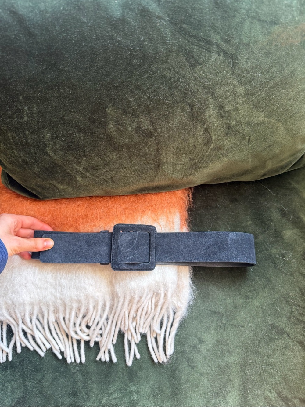 BASH Suede Belt with Square Buckle - Navy